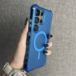 For Magsafe Armor Wave Curly Non-Slip Bumper Phone Case For Samsung S24 S25 Ultra S23 Plus Luxury Wireless Charge Frosted Cover