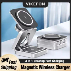 VIKEFON Foldable Desktop 3 IN 1 Magnetic Phone Fast Wirreless Charger For Magsafe iPhone 16-12 Apple