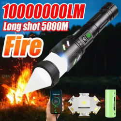 High Power 10000000LM Firestarter Flashlight Rechargeable Strong Light Super Bright Military Tactical Lantern Camp Outdoor Torch