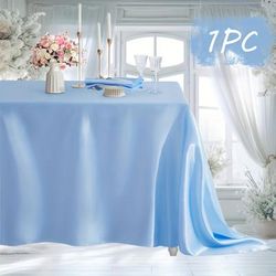 TEMU 1pc Light Blue Polyester Rectangular Tablecloth - Smooth Fabric, Ideal For Parties, Holiday Dinners, Weddings, And Banquets, Party Table Covering | Elegant Table Setting | Glossy Finish