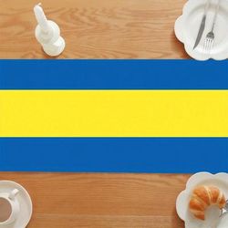 TEMU Blue And Yellow Striped Table Runner, Woven Polyester, Material, Elegant Design For , Suitable For Dining Room, Patio, Living Room, Tea Room