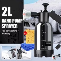 TEMU 2l Hand Pump Foam Sprayer For Car Washing & Flower Watering - Pp Material, Adjustable Pressure, Fan Nozzle, Includes Cloth & Sponge, Black, Water Sprayer