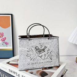 "TEMU 1pc Handbag Planter With Rustic Bird & - " Aux Oiseaux" Inspired, Rust-resistant Indoor/outdoor Decorative Vase For Home, Garden, Or Office, Bird Decor"