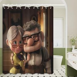TEMU 1pc Up Shower Curtain - Carl & Design, Polyester Fabric, Unlined With Top Hooks, Hand Wash Only, Bathroom, Camping, Office & Holiday Decor, Ideal Gift