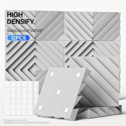 TEMU 12pcs Acoustic Studio Foam Panels, 12x12x2 Inch - Sound Absorbing Tiles For Noise Reduction & Sound Insulation, Wall Treatment Stickers In Gray/white/black