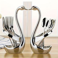 TEMU 2pcs Silvery Swan Base Stand, Stainless Steel Swan-shaped Cutlery Holder, Suitable For Coffee Bars And Restaurants