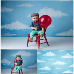 Blue Sky and White Clouds Photo Background for Children Birthday Cake Smash Photography Backdrop Kid