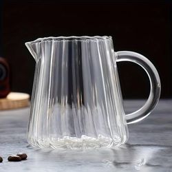 TEMU Nordic Vintage-inspired Glass Milk Jug With Striped Design - Reusable, Hand-wash Only, Ideal For Family Use, Serving Milk, Cream, Or Sauces, Milk Pitcher | Vintageinspired Design | Durable Glass