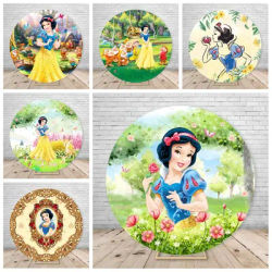 Snow White Round Backdrop Cover Kids Birthday Disney Princess Decoration Party Photography