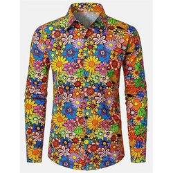 Retrò Vintage Boho Anni '70 Camicia Hippie Floreale Costume Per uomo Halloween Carnevale Festival Musicale Festa a tema retrò Adulti Camicia