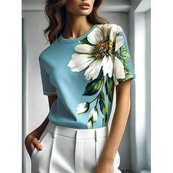 Per donna Maglietta Floreale Grafico Piante Vintage Elegante Classico Manica Corta Girocollo Top Regolari Quotidiano Weekend Stampato Nero Blu Viola Verde Grigio Estate Primavera