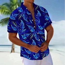 Per uomo Foglia di palma Piante Tropicali Neon Camicia hawaiana estiva Camicia con Bottoni Camicia Aloha Manica Corta Hawaiano Ferie Abbigliamento mare Estate Primavera Collo ripiegato Stampa 3D