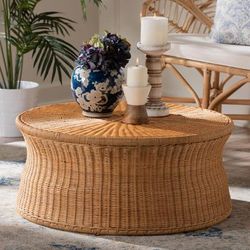 Caroline Round Natural Rattan Coffee Table by Brylane Home in Light Honey (Size ONE SIZE)