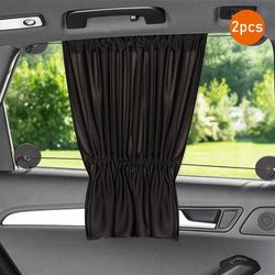 TEMU Double Row Suction Cup Curtain Pair Set 2pcs Car Sunshade Side Window Privacy Uv Blocking Heat Insulation Vehicle Curtains Interior Thermal Drapes