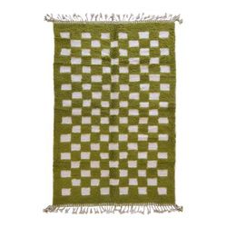 Tappeto berbero marocchino in lana a quadretti verde 184 x 288 cm