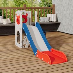 TEMU Slide, Castle Slide Climbing Frame With Storage Box Basketball Hoop, Garden Slide Playground For Age 14 Birthday Gift