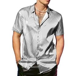 Per uomo Albero di Cocco Piante Tropicali Camicia in raso Camicia elegante Camicia con Bottoni Manica Corta Moda Casual Vacanza Abbigliamento da sera Quotidiano Estate Primavera Collo ripiegato
