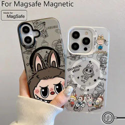 Cute Labubu Magsafe Magnetic Case for iPhone 11 12 13 14 15 16 Pro Max Plus Soft Silver Plated Anti