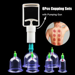 6Pcs Vacuum Cupping Sets with Pumping Gun Suction Cups Back Massage Body Cup Detox Anti Cellulite Cans Healthy Care Jars