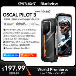 Blackview OSCAL PILOT 3 5G AI Rugged Smartphone MTK 6300, 6.78" FHD+2.4K Display 120Hz, 12+24GB RAM, 256GB+2TB ROM, 7500Amh,