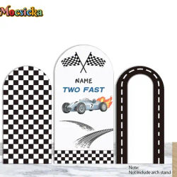 Mocsicka Two Fast Racing Car Arch Cover Backdrop Baby Boy 1st Birthday Party Custom Name Background