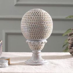 'Globe-Shaped Openwork Hand-Carved Soapstone Tealight Holder'
