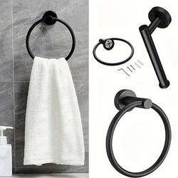 TEMU Towel Ring And Toilet Roll Holder Bathroom Accessories Set Stainless Steel Black