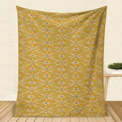TEMU Mustard Yellow & White Floral Flannel Blanket - Soft Lightweight Throw For Home, Office, Camping & Travel - Machine Washable For Sofa, Bed, Picnics, Throw Blanket For Couch