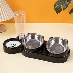 TEMU Cat Bowl With Mouth And Dog Bowl In 3 Colors, Basin Double Stainless Steel Automatic Water Refill Pet Bowl, Drinking And Feeding Device