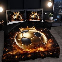 TEMU 2/3pcs Football Flame Print Duvet Cover Set 1 Duvet Cover + 1/2 Pillowcase Without Pillow Core, Home Dormitory High-definition Print