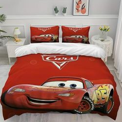 TEMU Licensed Cars 3pcs Bedding Set - Adorable And Soft, Bedrooms - With A Duvet Cover And 2 Pillowcases Featuring Character Designs, Ideal For Decoration.
