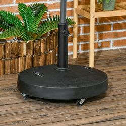 TEMU Outsunny 23.5kg Black Resin Garden Parasol Base With Wheels And Retractable Handles, Round Outdoor Market Umbrella Stand Weight For Poles Of Φ38mm To Φ48mm