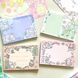 TEMU Pack Of 4 Cute Cat Themed Sticky Notes - Adorable Colorful Cat Designs With & Starry Themes, Rectangular Notes For School, Office, Home - Back-to-school, & Reminders