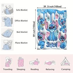 TEMU Stitch Oversized Flannel Throw Blanket – , Lightweight, And Cozy With Vibrant Cartoon Print – Valentine’s Day, Birthdays, Travel, And Home Use | Plush Texture, Machine Washable,