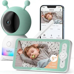 BOIFUN 2K Telecamera per baby monitor da 5", luci notturne colorate, 360 ° Rotazione con app