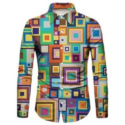 Retrò Vintage Anni '70 Camicia Disco Geometrico Psichedelico Costume Per uomo Halloween Carnevale Festival Musicale Parata dell'Orgoglio Adulti Camicia