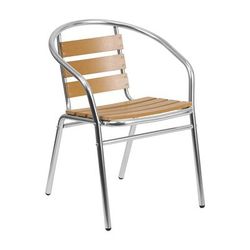 MoTak M170 Stackable Armchair w/ Faux Teak Ladder Back & Seat - Aluminum Frame, Indoor/Outdoor