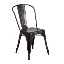MoTak M118 Stackable Side Chair w/ Vertical Slat Back - Black Antique Gold Powder Coated Steel, Indoor/Outdoor
