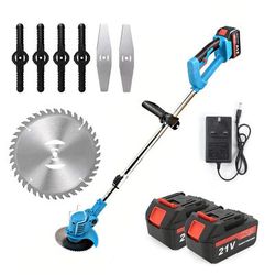 TEMU [machine Only]24v Cordless Electric Strimmer Grass Trimmer Weeder Garden Edger +2 Battery Blue