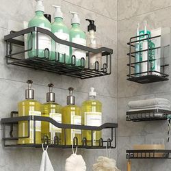 TEMU Adhesive Shower Caddy, 5 Pack/ 2pack Rustproof Stainless Steel Bath Organizers With Large Capacity, No Drilling Shelves For Bathroom Storage & Home Decor