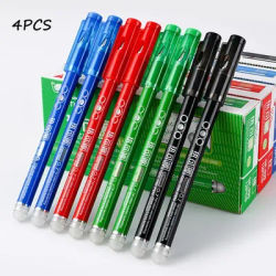 Stylos effaçables à la chaleur de 0.7MM, pointe de balle, stylo Gel effaçable coloré sensible à la chaleur, écriture fluide, encre noire bleue rouge verte 4 pièces