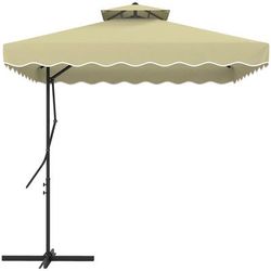 TEMU 2.5m Cantilever Parasol With , Square Double Parasol Umbrella With Ruffles And Base, Overhanging Outdoor Sun Shades, Beige