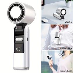 TEMU 1pc Handheld Fan, Type-c Rechargeable Folding , Speed Adjustable Cooling Fan With Battery, Superconducting Ice Porcelain Cooling Technology, Display, For Office, Travel, Shopping, Etc