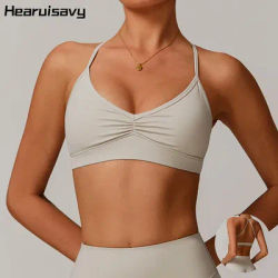 Hearuisavy Women's Scrunch Sports Bra Sexy Cross Back Brassiere Breathable Workout Bra Running Gym Top Quick-Dry Yoga Clothing