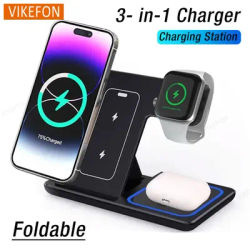 Station de chargement sans fil pliable pour téléphone, pour iPhone 16 15 14 13 12 Pro Max Apple Watch 10/9/8/7/6 AirPods 3/2, station de charge rapide
