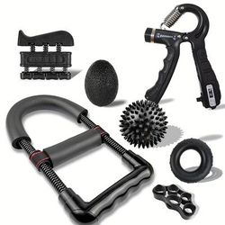 TEMU 7pcs Grip Strength & Finger Trainer Set - Hand Exerciser, Forearm Strengthener, And Resistance Band For Home Gym Workouts - Pp Material, Black
