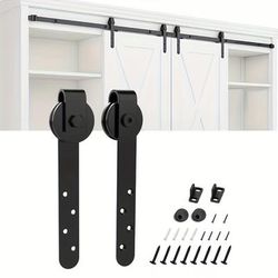 TEMU 1pair Sliding Barn Door Hardware Kits Top Mounted Hanging Rail Hanger Track Steel Closet Door Roller Rail For Single Door