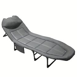 TEMU Versatile & Lightweight Folding Bed - 6-position Adjustable, Space-saving Design With Side Storage Pocket For Office , Camping, Beach - , Supports Up To 661 Lbs, Portable, Lawn, Cot