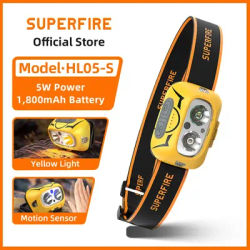 SUPERFIRE HL05-S LED Headlamp with Motion Sensor Headlight Rechargeable Stepless Dimming Yellow/White Fishing Camping Lantern