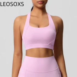 LEOSOXS Crossed Shoulder Strap Yoga Bra Chest Pad Sports Bra Gym Women Stretch Pull Up Underwear Running Vest Fitness Tank Top